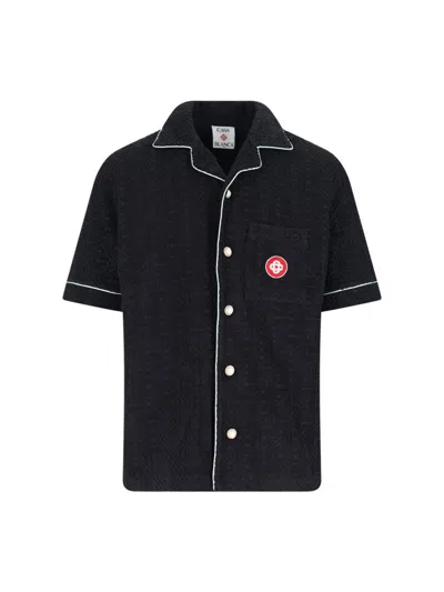 Casablanca Black Shirt With Classic Lapels And All-over Embossed Monogram