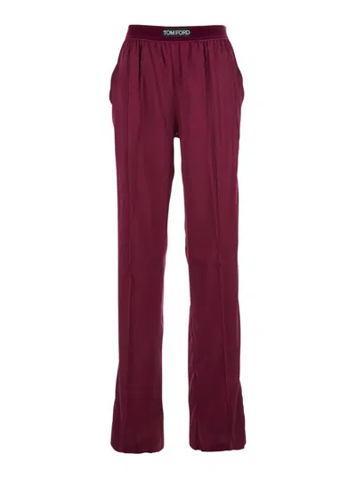 Tom Ford Fuchsia Pants With Elastic Waist With Logo Lettering In Silk Stretch Woman