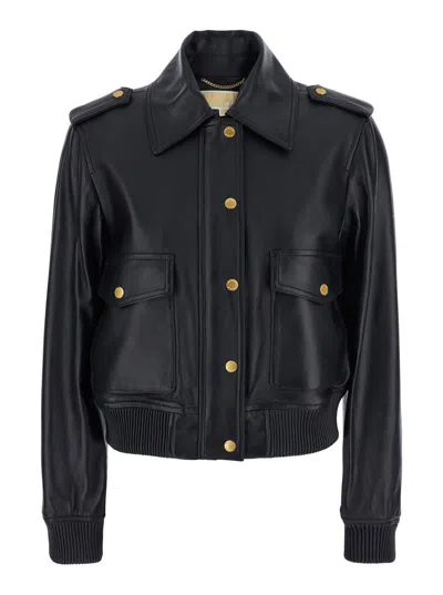 Michael Kors Leather Blouson In Black