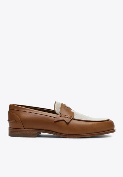 Christian Louboutin Leather Penny Loafers In Brown