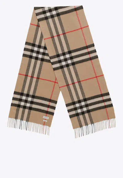 Burberry Vintage Check Cashmere Fringed Scarf In Multi