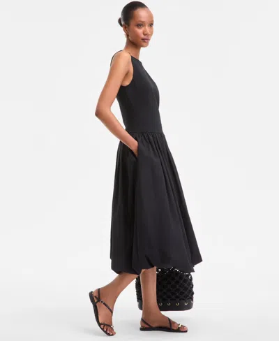 Inc International Concepts Women's Mixed-media Bubble-hem Midi Dress, Exclusively At Macy's In Black
