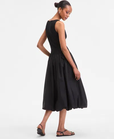 Inc International Concepts Women's Mixed-media Bubble-hem Midi Dress, Exclusively At Macy's In Black