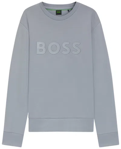 Hugo Boss Boss By  Men's Stretch-cotton Logo Sweatshirt In Gray