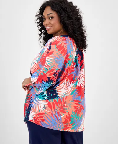 Jones New York Plus Size Printed Tie-sleeve Top In Multi