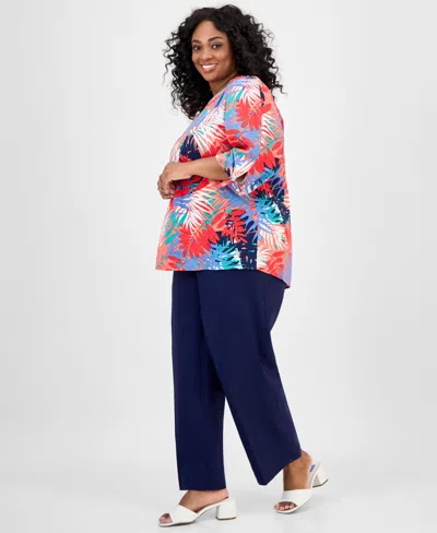Jones New York Plus Size Printed Tie-sleeve Top In Multi