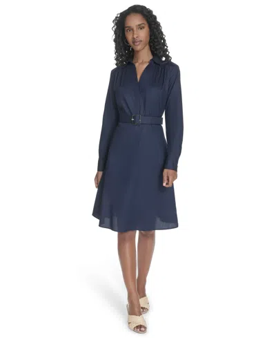 Calvin Klein Women's V-neck Long-sleeve A-line Dress In Blue