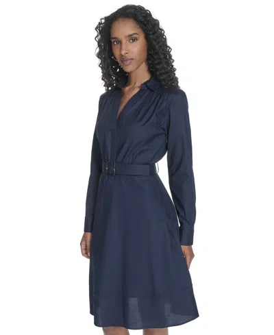Calvin Klein Women's V-neck Long-sleeve A-line Dress In Blue