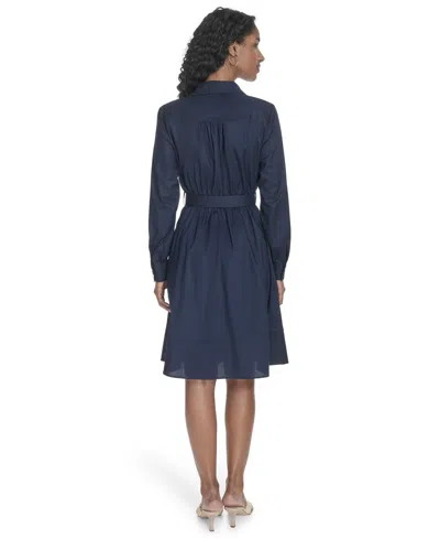 Calvin Klein Women's V-neck Long-sleeve A-line Dress In Blue