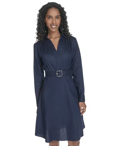 Calvin Klein Women's V-neck Long-sleeve A-line Dress In Blue