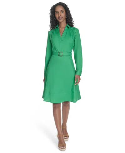 Calvin Klein Women's V-neck Long-sleeve A-line Dress In Green