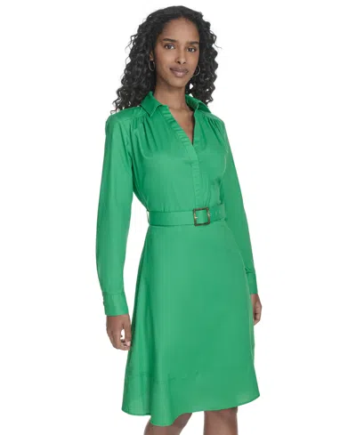 Calvin Klein Women's V-neck Long-sleeve A-line Dress In Green