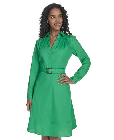 Calvin Klein Women's V-neck Long-sleeve A-line Dress In Green