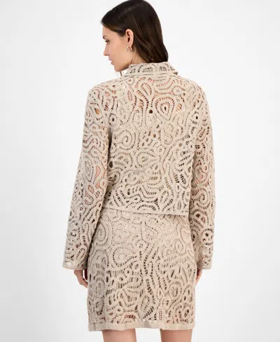 Inc International Concepts Women's Collared Crochet Sweater Jacket, Exclusively At Macy's In Brown