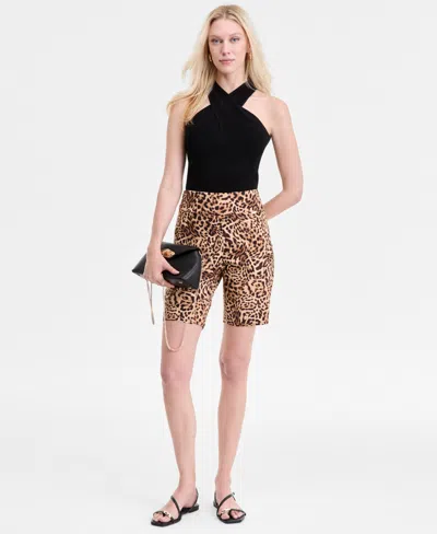 Inc International Concepts Women's Animal-print Pull-on Bermuda Shorts, Exclusively At Macy's In Brown