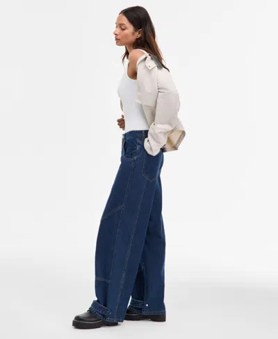 Steve Madden Women's Tre Denim Mid-rise Wide-leg Jeans In Blue