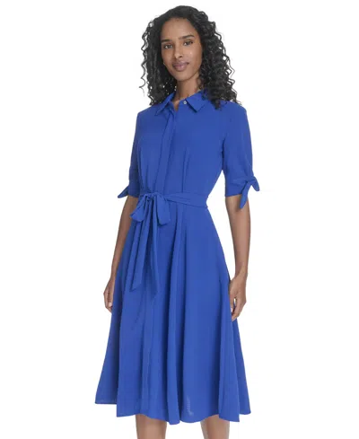 Calvin Klein Women's Short-sleeve Midi Shirtdress In Blue