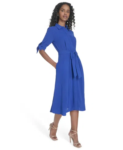 Calvin Klein Women's Short-sleeve Midi Shirtdress In Blue
