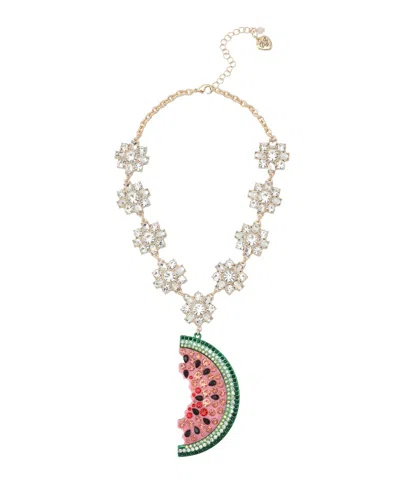 Betsey Johnson Faux Stone Backyard Watermelon Pendant Necklace In Gold
