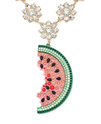 Betsey Johnson Faux Stone Backyard Watermelon Pendant Necklace In Gold