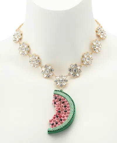 Betsey Johnson Faux Stone Backyard Watermelon Pendant Necklace In Gold
