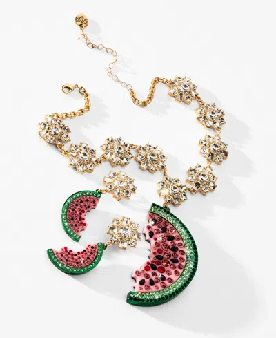 Betsey Johnson Faux Stone Backyard Watermelon Pendant Necklace In Gold
