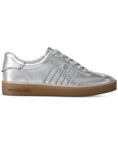 Michael Kors Scotty Embellished Metallic Leather Sneaker In Metallic