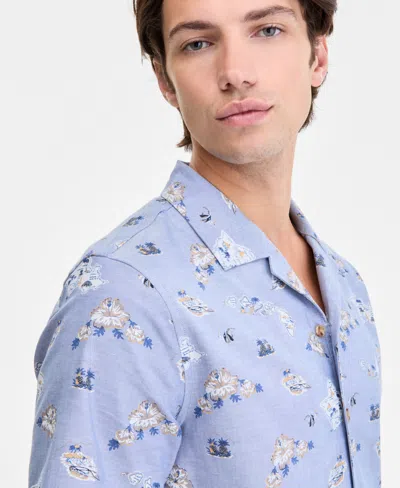 Nautica Mens Classic Fit Printed Button Down Camp Shirt Classic Fit Stretch Flat Front 8 1 2 Chino Deck Shor In Blue