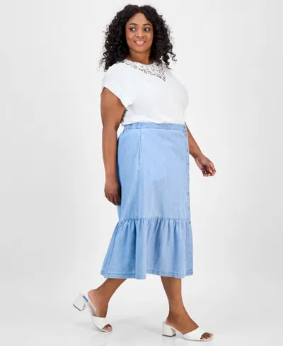 Jones New York Plus Size Chambray Midi Skirt In White
