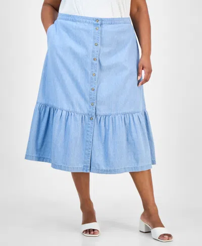 Jones New York Plus Size Chambray Midi Skirt In White
