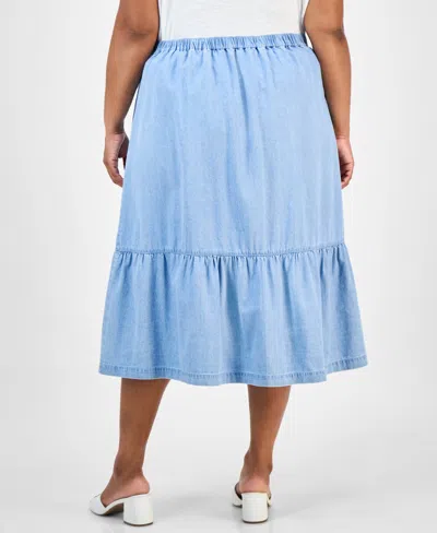 Jones New York Plus Size Chambray Midi Skirt In White