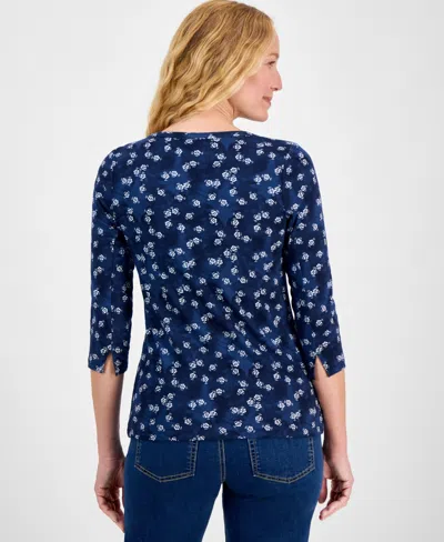 Style & Co Women's Printed Cotton 3/4-sleeve Top, Exclusively At Macy's In Blue