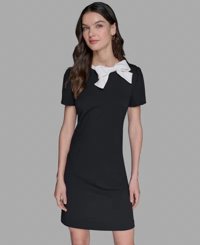 Karl Lagerfeld Women's Scuba Crepe Bow A-line Dress In Black