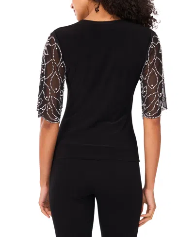 Msk Petite Short-sleeve V-neck Top In Black