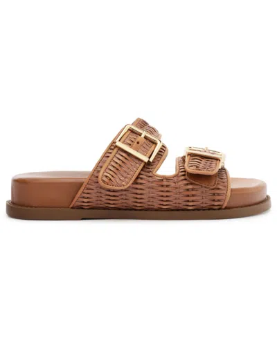 Schutz Naomi Woven Dual-buckle Slide Sandals In Brown