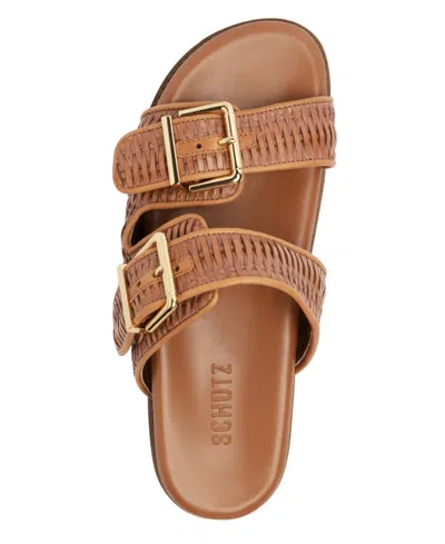 Schutz Naomi Woven Dual-buckle Slide Sandals In Brown