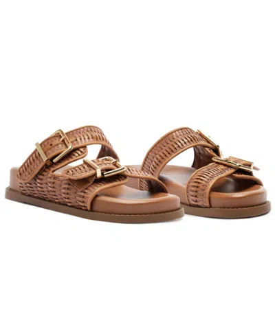 Schutz Naomi Woven Dual-buckle Slide Sandals In Brown