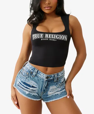 True Religion Logo Square Neck Tank In Black