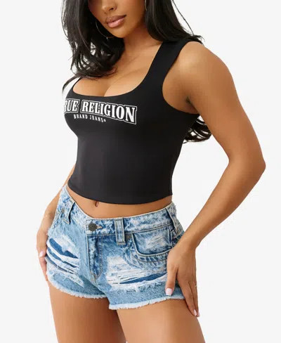 True Religion Logo Square Neck Tank In Black