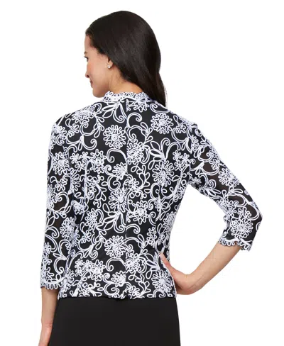 Alex Evenings Embroidered Illusion Sleeve Blouse In Black