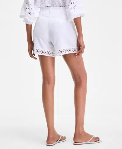 Inc International Concepts Plus Size Cotton Eyelet-embroidered Blouse, Exclusively At Macy's In Brown