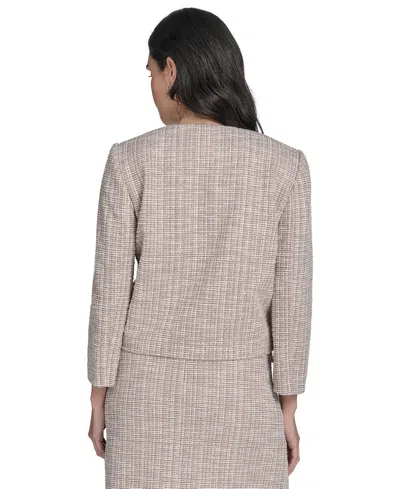 Calvin Klein Women's Collarless Textured Open-front Jacket In Gray