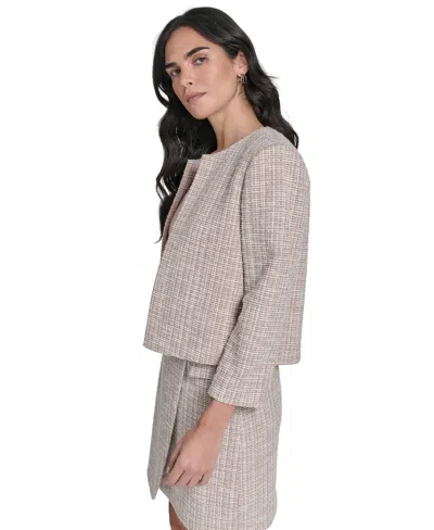 Calvin Klein Women's Collarless Textured Open-front Jacket In Gray