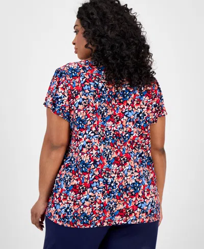 Jones New York Floral Flutter Sleeve Top In Blue