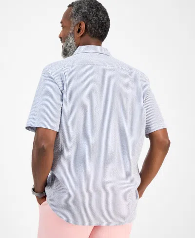 Club Room Men's Short Sleeve Striped Seersucker Button-front Camp Shirt, Exclusively At Macy's In Blue