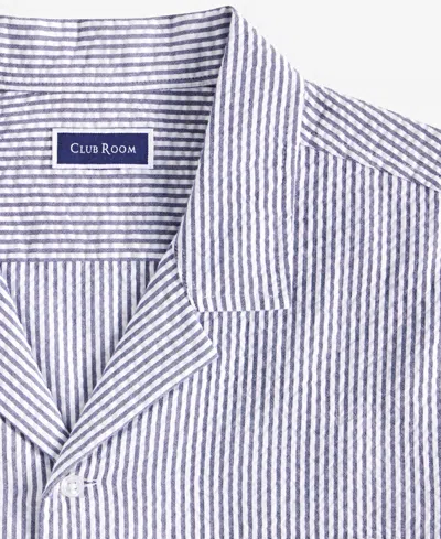 Club Room Men's Short Sleeve Striped Seersucker Button-front Camp Shirt, Exclusively At Macy's In Blue
