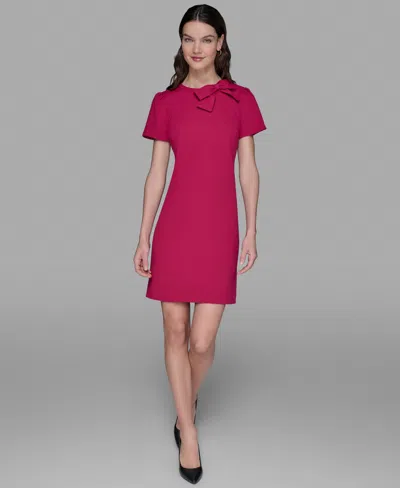 Karl Lagerfeld Women's Scuba Crepe Bow A-line Dress In Pink