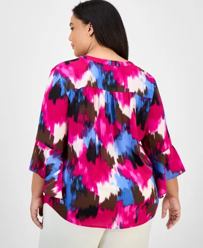 Jones New York Plus Size Printed Flutter-sleeve Blouse In Pink
