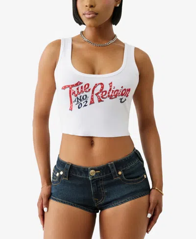 True Religion Women's Crystal Rib Crop Tank Top In White