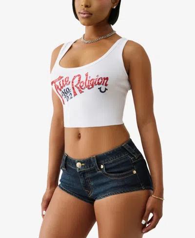 True Religion Women's Crystal Rib Crop Tank Top In White
